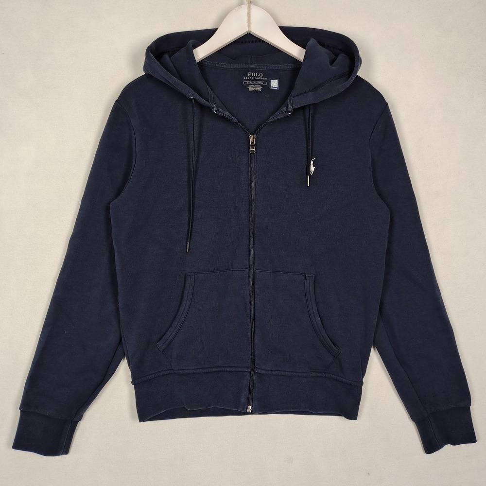 Polo Ralph Lauren Mens Small Navy Blue Full Zip Hoodie White Pony Logo